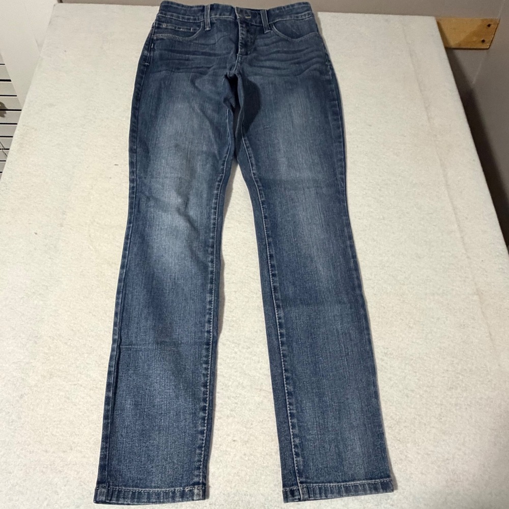 NYDJ Legging Jeans Blue Medium Wash Whiskered Straight Leg Size 4 Stretch